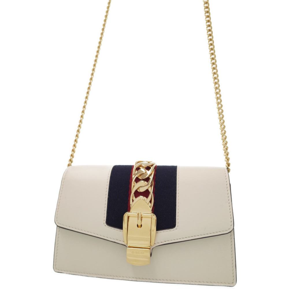 Gucci Sylvie Mini Chain Shoulder Bag Leather White